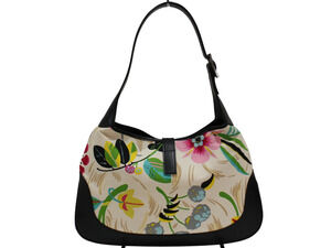 Gucci Flora Black Jackie Flower White Bag Handbag Floral Hobo